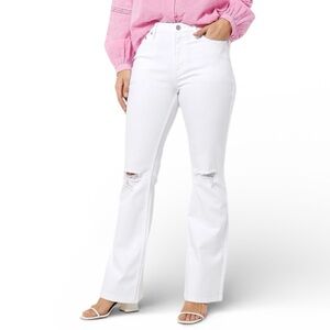 Candace Cameron Bure Pacific Denim Distressed Flare Jeans White Size 32W NWT